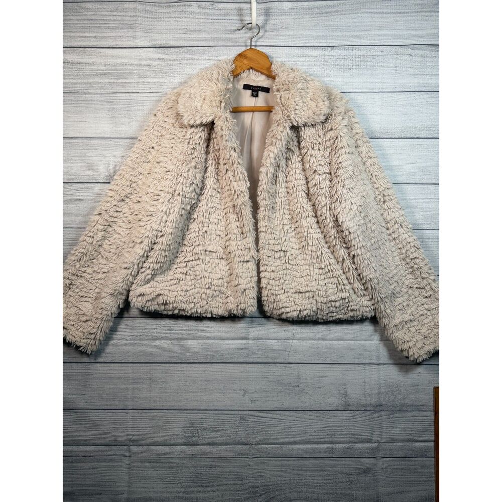 Fever Women's XL Cream Shaggy Faux Fur Open Front Jacket Coat Bin A